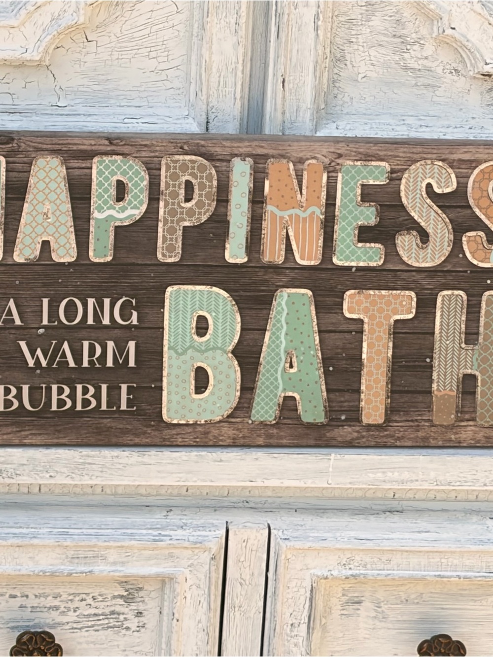 Happiness Bath Wall Sign - Mint and Tan